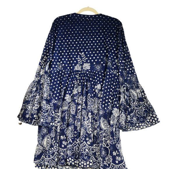 The Pyramid Collection Dress Women Size XL Blue Polka Dot Floral Lace Lined Boho - Picture 6 of 12